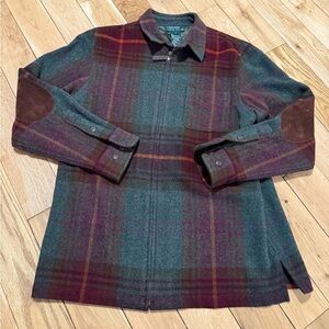 Lauren Ralph Lauren Plaid Lambswool Jacket – Leather Trim – Size M